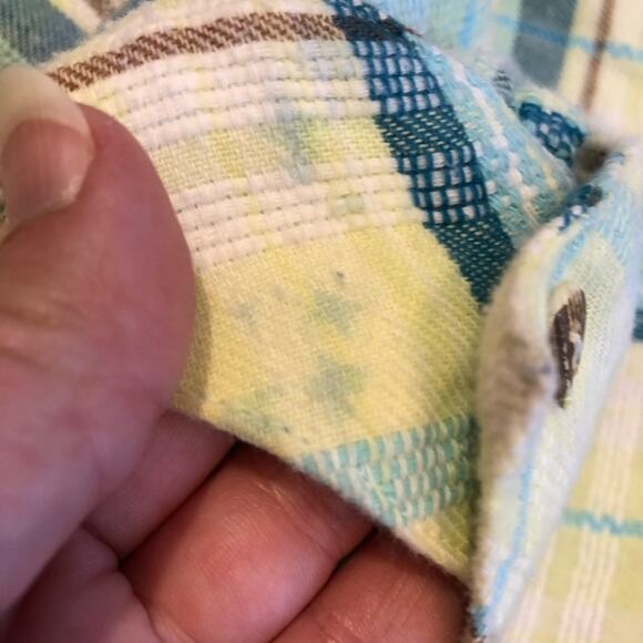 Soft Surroundings white blue yellow plaid flannel button down top size Small - Picture 10 of 15